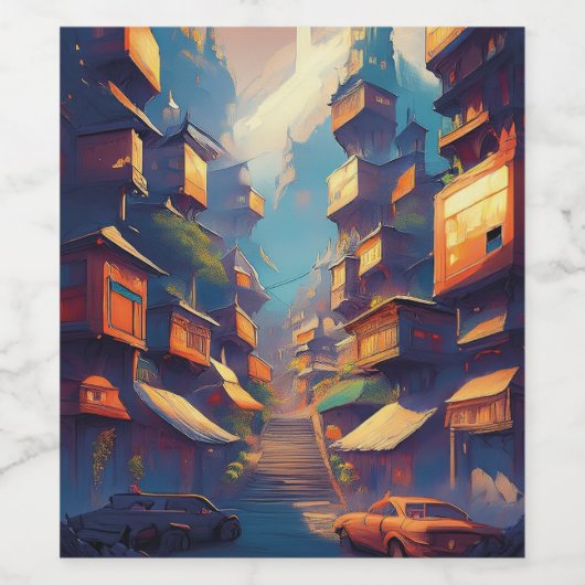 Gebouwen Wijn Etiket (Enkel label)