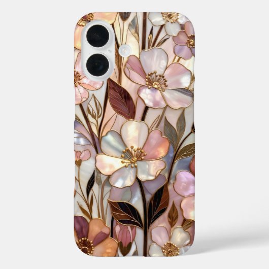 Gebrand Glas Bloemen iPhone Hoesje Pastel Goud Lux (Achterkant)