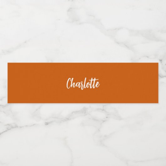 Gebrand oranje naamscript waterfles etiket (Enkel label)