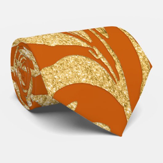  gebrand Sinaasappel en gouden bladzijden patroon Stropdas (Opgerold)