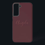 Gebrande Bourgogne met Naam of Monogram Set Samsung Galaxy Hoesje<br><div class="desc">Dit telefoonhoesje heeft een bleke naam,  monogram set of initialen in een vloeiend scripted stijl lettertype op een gebrande bordeaux achtergrond.</div>