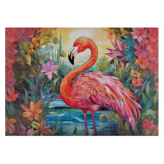 Gebrande Glas Flamingo Snijplank (Voorkant)