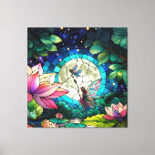 Gebrande Glas Kleine Fee Met Libel Canvas Afdruk (Voorkant)