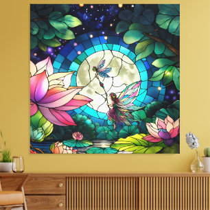 Gebrande Glas Kleine Fee Met Libel Canvas Afdruk