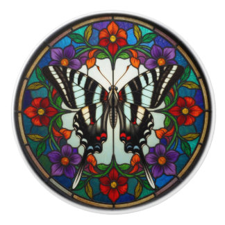 Gebrande Glas Zebra Swallowtail Vlinder Keramische Knop