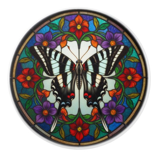 Gebrande Glas Zebra Swallowtail Vlinder Keramische Knop (Voorkant)