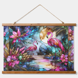 Gebrande Glazen Flamingo Maantuin Hangend Wandkleed