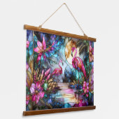 Gebrande Glazen Flamingo Maantuin Hangend Wandkleed (Gebogen)