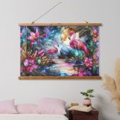 Gebrande Glazen Flamingo Maantuin Hangend Wandkleed (Slaapkamer)