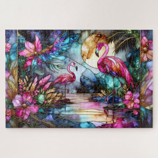 Gebrande Glazen Flamingo Maantuin Legpuzzel (Horizontaal)