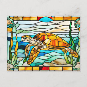 Gebrande glazen zeeschildpad zwemt in de oceaan  briefkaart