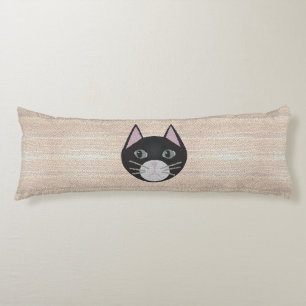 Gebrande glazen zwarte kat, beige lichaamskussen