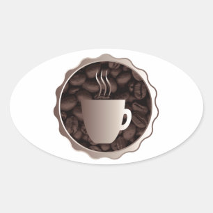 Gebrande koffiebeker ovale sticker