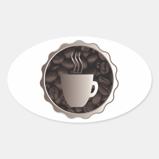 Gebrande koffiebeker ovale sticker (Voorkant)