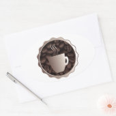 Gebrande koffiebeker ovale sticker (Envelop)