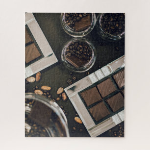 gebrande koffiebonen en donkerchocolade legpuzzel