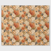  gebrande oranje bruine beige bloemen cadeaupapier (Vlak)
