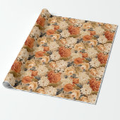  gebrande oranje bruine beige bloemen cadeaupapier (Uitgerold)