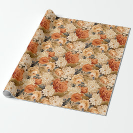  gebrande oranje bruine beige bloemen cadeaupapier
