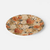  gebrande oranje bruine beige bloemen papieren bordje (Gekanteld)