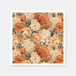  gebrande oranje bruine beige bloemen servet