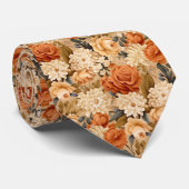  gebrande oranje bruine beige bloemen stropdas (Opgerold)