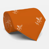 Gebrande oranje naampatroon modern script stropdas (Opgerold)