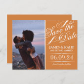 Gebrande Oranje  Script Foto Opslaan van de datum Aankondigingskaart (Voorkant / Achterkant)