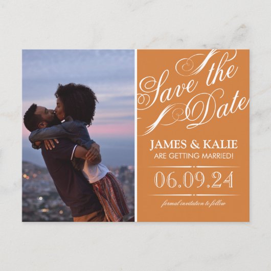 Gebrande Oranje  Script Foto Opslaan van de datum Aankondigingskaart (Voorkant)