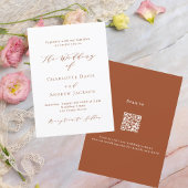 Gebrande oranje witte script QR code RSVP bruiloft Kaart