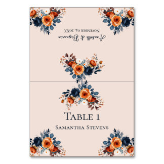 Gebrande Sinaasappel en Blauwe Trouwescort Tafel K Kaart