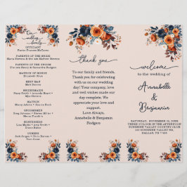 Gebrande Sinaasappel en Navy Floral Rozen Wedding Flyer