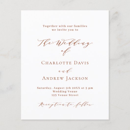 Gebrande sinaasappel wit script QR RSVP budget bru (Voorkant)