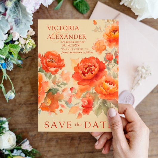 Gebrande Sinaasappels herfstbruiloft Save The Date