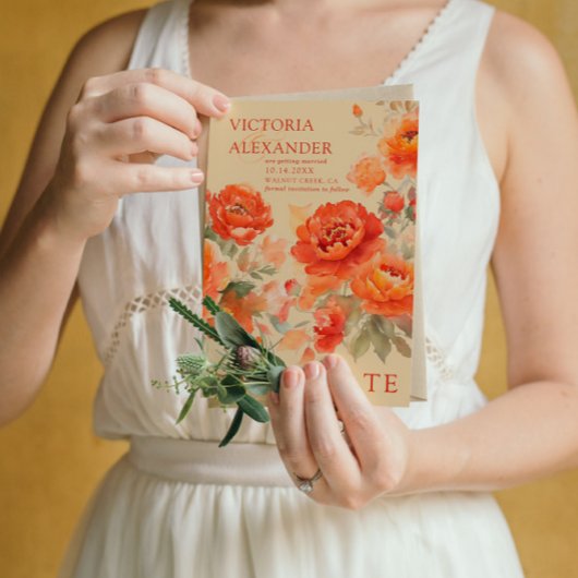 Gebrande Sinaasappels herfstbruiloft Save The Date