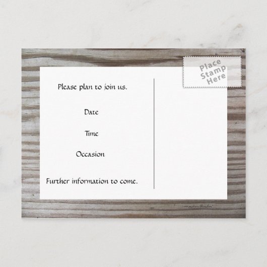 Gebrandmerkt Hout Sla de Datum op Aankondigingskaart (Achterkant)