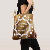 Gebrandmerkt met uw Logo Over Smooth Faux Gold Tote Bag (Dichtbij)