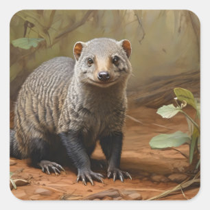Gebrandmerkt Mongoose in bosgebied Vierkante Sticker