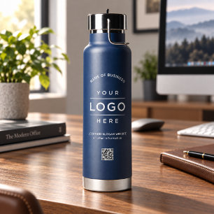 Gebrandmerkt Navy Logo QR Code Welzijn Waterfles
