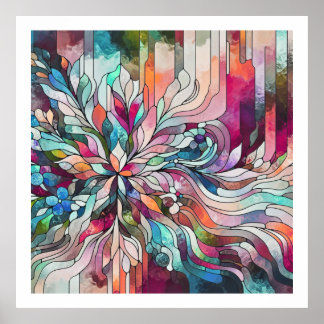 Gebrandschilderd Abstract Bloemendesign Poster