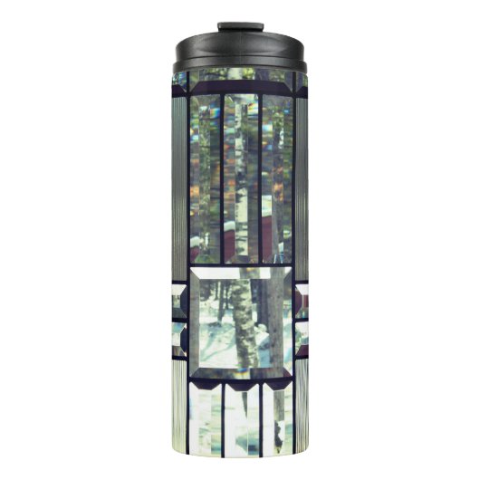 gebrandschilderd glas afgeschuinde berkenboom zilv thermosbeker (Voorkant)