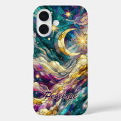 Gebrandschilderd glas blauw groene maan Case-Mate iPhone case (Achterkant)