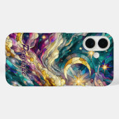 Gebrandschilderd glas blauw groene maan Case-Mate iPhone case (Achterkant (horizontaal))