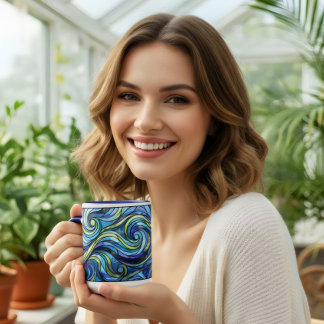 Gebrandschilderd glas blauwe golven koffie mok