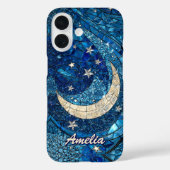 Gebrandschilderd glas blauwe zilveren maan Case-Mate iPhone case (Achterkant)