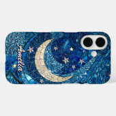 Gebrandschilderd glas blauwe zilveren maan Case-Mate iPhone case (Achterkant (horizontaal))