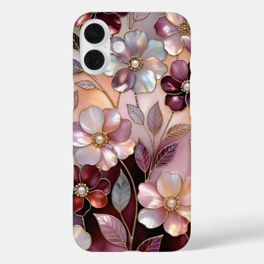 Gebrandschilderd Glas Bloem iPhone Hoes Roze Bourg (Achterkant)