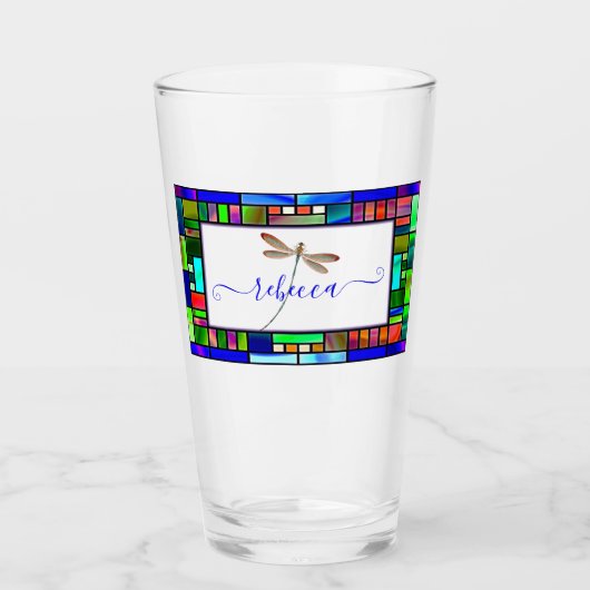 Gebrandschilderd glas en libel gepersonaliseerd (Voorkant)
