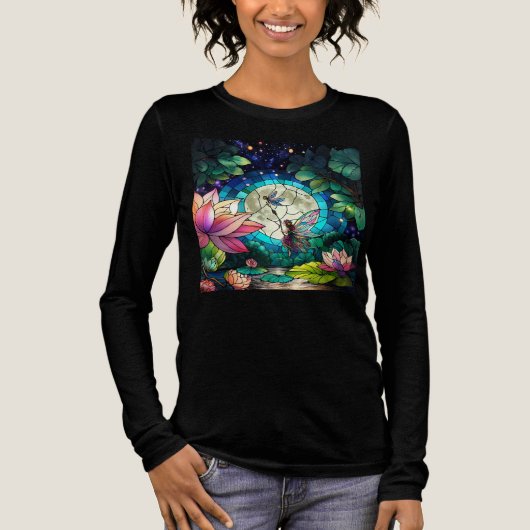 Gebrandschilderd Glas Kleine Fee Met Libel Tri-Blend Shirt (Voorkant)
