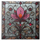 Gebrandschilderd Glas Rood Roze Bloem Tegeltje (Voorkant)